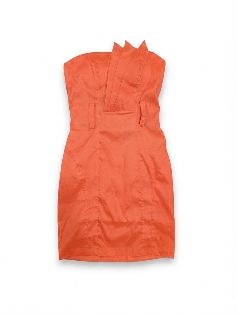 Entry Strapless Orange Pencil Dress with Notch Detail
